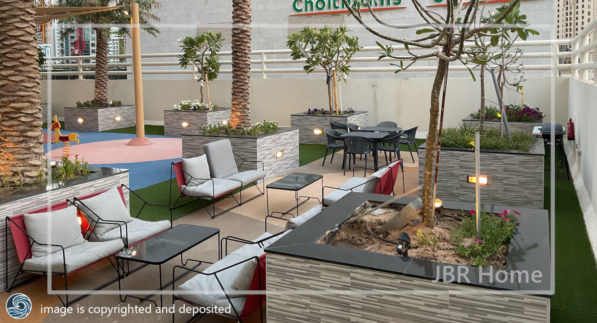 photo of barbeque area in Royal Oceanic Tower in JBR and Dubai Marina area in Dubai, with sofas, cusions, tables and chairs